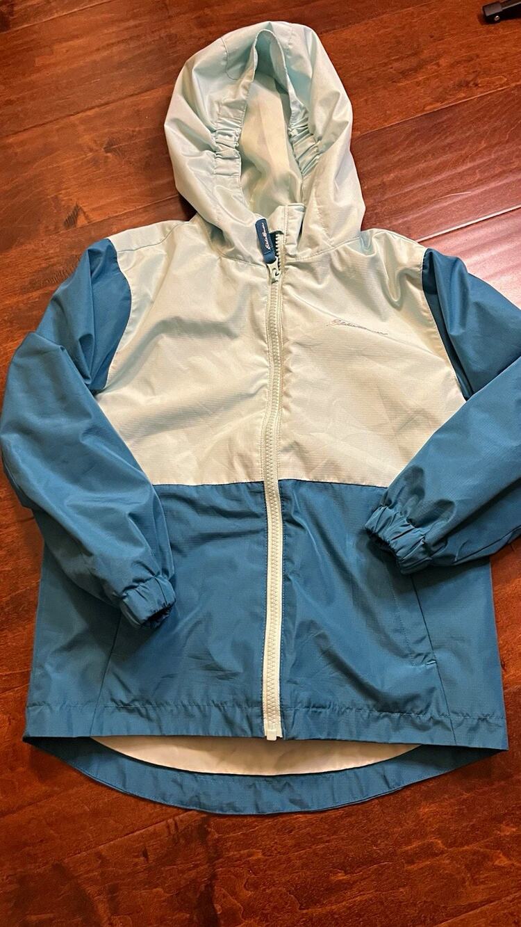Eddie Bauer Girls XS 5/6 Blue/White Colorblock Hooded Zip Ripstop Jacket